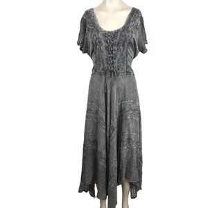 SAKKAS - WOMEN'S L/XL -GRAY MARIGOLD EMBROIDERED RAYON BOHO FAIRY DRESS